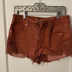 American Eagle Outfitters Women's Red Lace Jean Shorts